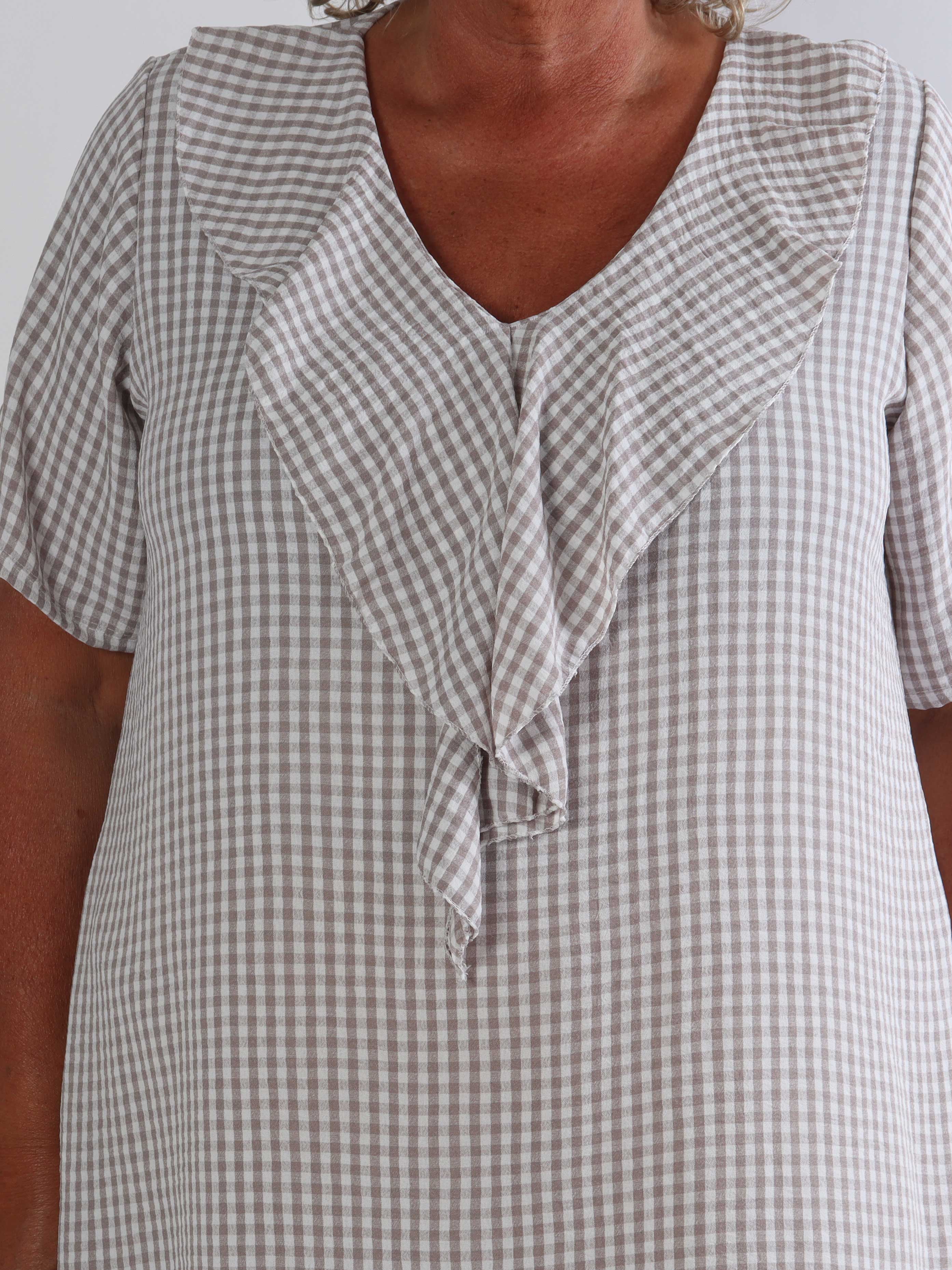 Roma - Stilfuld ternet plus size tunikakjole i let viskoseblanding